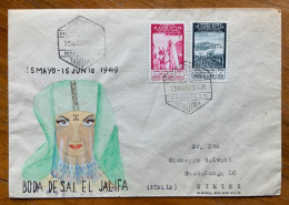PROTECTORADO DE MARRUECOS. 1949.- BODA DE S.A.I. EL JALIFA - BUSTA PITTURATA A MANO FROM TAHUIMA To RIMINI ITALY - Marokko (1956-...)