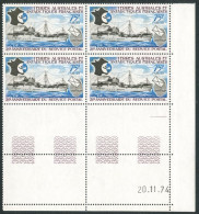 TAAF - N°54  - 75F  25EME ANNIVERSAIRE DU SERVICE POSTAL   - BLOC DE 4 - COIN DATE 20.11.74 - Nuovi