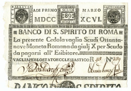 89 SCUDI CEDOLA BANCO DI SANTO SPIRITO DI ROMA 01/03/1796 SUP - Autres & Non Classés