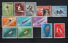 San Marino 1964 Olympic Games Tokyo, Athletics, Basketball, Rowing, Cycling, Fencing Etc. Set Of 12 MNH - Verano 1964: Tokio