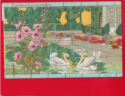 AIGUEBELLE CPA Publicitaire ART NOUVEAU Mois Année Fleurs  AOUT Bassin Cygnes  Roses - Advertising