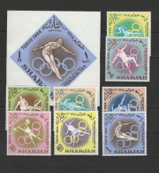 Sharjah 1964 Olympic Games Tokyo, Athletics, Weightlifting, Javelin Etc. Set Of 8 + S/s MNH - Sommer 1964: Tokio