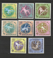 Sharjah 1964 Olympic Games Tokyo, Athletics, Weightlifting, Javelin Etc. Set Of 8 Imperf. MNH - Verano 1964: Tokio
