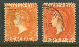 1891-92 St Vincent Two 1s Used Sg 58, 58a - St.Vincent (...-1979)