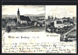 Künstler-AK Pucking, Kirche, St. Leonhard  - Other & Unclassified
