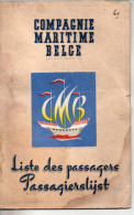 Compagnie Maritime Belge , Liste Des Passagers " Elisabethville " Matadi - Anvers  Juin 1960 + 4 Menus , Voir état Tache - Ohne Zuordnung