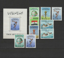 Yemen Arab Republic 1964 Olympic Games Tokyo, Athletics, Swimming Set Of 9 + S/s MNH - Estate 1964: Tokio