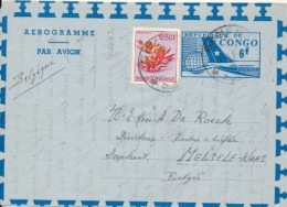 BELGIAN CONGO KIN. AFTER THE INDEPENDENCE AIR LETTER GEMENA 1965 TO BELGIUM - Enteros Postales