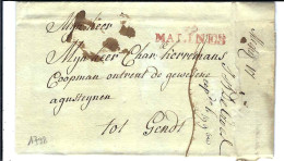 Lettre De MALINES Du 17 Septembre (7bre) 1798 à GENDT + Port 5 + Grande Griffe 93 MALINES - 1789-1790 (Rivol. Brabanzona)