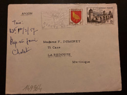 LETTRE Par Avion Pour La MARTINIQUE TP CAHORS 12F + AUNIS 3F OBL.MEC.30-11 1957 PARIS VII - Tarifas Postales