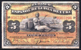 Cuba 5 Pesos Banknote, Red Diagonal Overprint "PLATA" P-48b American Bank Note Company, New York Circulated + FREE GIFT - Cuba
