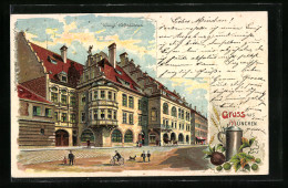 Lithographie München, Königl. Hofbräuhaus, Mann Auf Einem Fahrrad, Bierkrug  - Andere & Zonder Classificatie