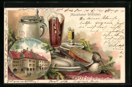 Lithographie München, Münchner Hofbräuhaus, Stillleben Mit Bier Und Weisswurst  - Andere & Zonder Classificatie