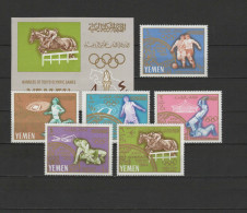 Yemen Kingdom 1965 Olympic Games Tokyo, Football Soccer, Equestrian, Athletics, Judo, Wrestling Set Of 6 + S/s MNH - Verano 1964: Tokio