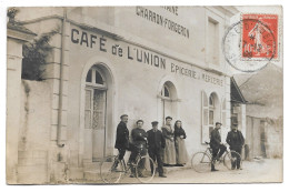 CARTE PHOTO A SITUER ET IDENTIFIER ** CAFE DE L UNION ** CHARRON FORGERON ** POSTÉ GARE AUBIGNE 72 SARTHE ? ** - A Identificar