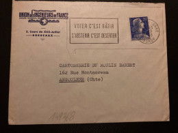 LETTRE UNION DES INGENIEURS DE FRANCE TP M DE MULLER 20F OBL.MEC.10-9 1958 BORDEAUX GARE GIRONDE (33) - Andere & Zonder Classificatie