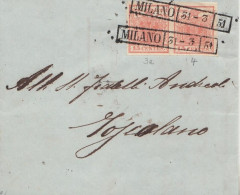 2162 - LOMBARDO VENETO - Lettera Con Testo Del 31 Marzo 1851 Da Milano A Toscolano Con Coppia C. 15 Rosso Vermiglio - Lombardo-Vénétie