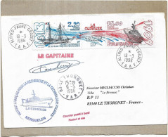 ENVELOPPE TIMBRE DES TERRES AUSTRALES ET ANTARCTIQUES SIGNATURE DU CAPITAINE - Lettres & Documents