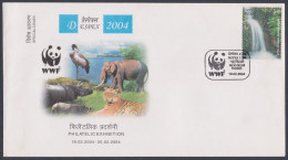 Inde India 2004 Special Cover WWF, Wildlife, Crane, Bird, Birds, Rhinoceros, Tiger, Elephant, Panda, Pictorial Postmark - Brieven En Documenten