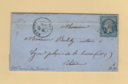 Monsol - 68 - Rhone - 1867 - Boite Rurale B - Courrier De Ouroux - 1849-1876: Klassik