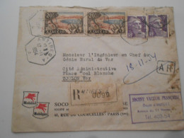 France, Lettre Reçommandee D Antibes A 1954 Pour Toulon - Cartas & Documentos