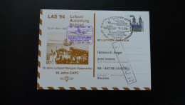 Entier Postal Stationery Card Hydravion Seaplane Luftpost Ausstellung Vol Flight Stuttgart Rio Lufthansa 1994 - Motos