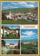 HOREHRONIE, MULTIPLE VIEWS, ARCHITECTURE, TOWER, CHURCH, FOLKLORE, COSTUMES, FOUNTAIN, CARS, SLOVAKIA, POSTCARD - Slowakije