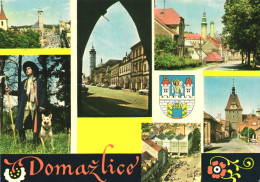 DOMAZLICE, MULTIPLE VIEWS, ARCHITECTURE, CASTLE, TOWER, GATE, EMBLEM, DOG, MAN WITH HAT, CZECH REPUBLIC, POSTCARD - Slovakia