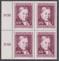 1966 , Mi 1203 ** (2) -  4er Block Postfrisch - 50. Todestag Von Marie Von Ebner - Eschenbach - Nuevos