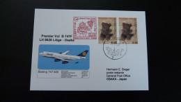 Premier Vol First Flight Liege -> Osaka Japan Boeing 747 Lufthansa 2002 - Lettres & Documents