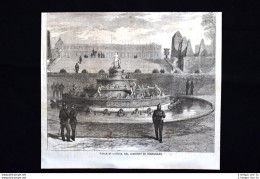 Vasca Latona,Versailles + Castello Vedova Clicquot,Sciampagna Incisione Del 1870 - Ante 1900