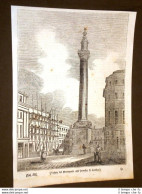 Rarissima Incisione Del 1836 Monumento Dell'incendio Di Londra - Inghilterra - Avant 1900