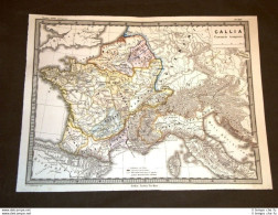 Carta Geografica O Mappa Menke Del 1865 Ancient Map La Gallia Al Tempo Di Cesare - Avant 1900