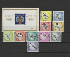 Costa Rica 1960 Olympic Games Rome, Cycling, Weightlifting, Tennis, Football Soccer, Basketball Etc. Set Of 10 + S/s MNH - Ete 1960: Rome