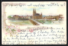 Lithographie Dresden, Panorama Der Altstadt Von Der Brücke Aus  - Dresden