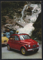 AK Auto Steyr-Puch 500. Mod. Fiat Reklame, Wagen Fährt Am Wasserfall Vorbei  - Publicité