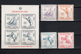 Cuba 1960 Olympic Games Rome, Sailing, Shooting, Boxing, Athletics Set Of 4 + S/s MNH - Summer 1960: Rome