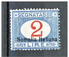 Somalia 1920 Tasse Serie 65 N. 31 Lire 2 Azzurro E Carminio MNH Freschissimo Cat. € 560 (Biondi) - Somalia