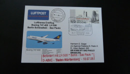 Premier Vol First Flight Berlin To Sao Paulo Brazil Boeing 747 Lufthansa 2006 - Erst- U. Sonderflugbriefe