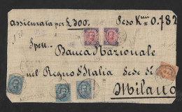 REGNO - FRONTESPIZIO DI BUSTA ASSICURATA CON DUE VALORI DA L. 5 CARMINIO E AZZURRO (SASSONE N. 64 ) - CERTIFICATO CAFFAZ - Marcophilie