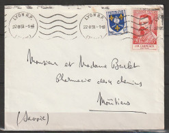 Carpeaux (n° 1170)et Saintonge (n°1005 Sur Lettre Du 22/8/1959 Lyon(Rhone)pour Moutiers(Savoie) - Cartas & Documentos