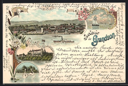 Lithographie Grandson, Ortsansicht Mit Dampfer, Le Château, Segelschiffe  - Grandson