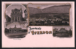 Lithographie Yverdon, Place Pastalozzi, Caserne, Nouveau College  - Andere & Zonder Classificatie