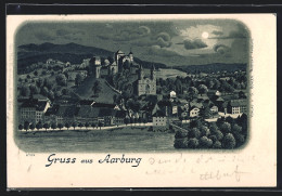 Mondschein-Lithographie Aarburg, Ortsansicht Mit Kirche Vom Wasser Aus Gesehen  - Aarburg