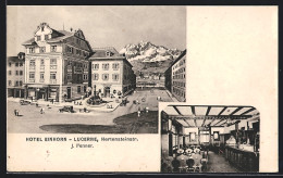 AK Luzern, Blick Auf Hotel Einhorn In Der Hertensteinstrasse  - Lucerna