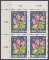 1966 , Mi 1209 ** (1) -  4er Block Postfrisch - Alpenflora - Gemeine Akelei - Unused Stamps