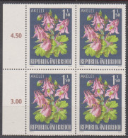 1966 , Mi 1209 ** (2) -  4er Block Postfrisch - Alpenflora - Gemeine Akelei - Neufs