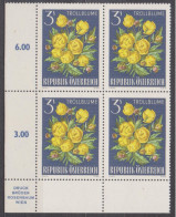 1966 , Mi 1212 ** (3) -  4er Block Postfrisch - Alpenflora - Europäische Trollblume - Unused Stamps