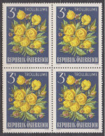 1966 , Mi 1212 ** (6) -  4er Block Postfrisch - Alpenflora - Europäische Trollblume - Unused Stamps