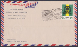 Inde India 1974 Special Cover Airmail Stamp Exhibition, Calcutta, Aeroplane, Airplane, Biplane Pictorial Postmark - Lettres & Documents